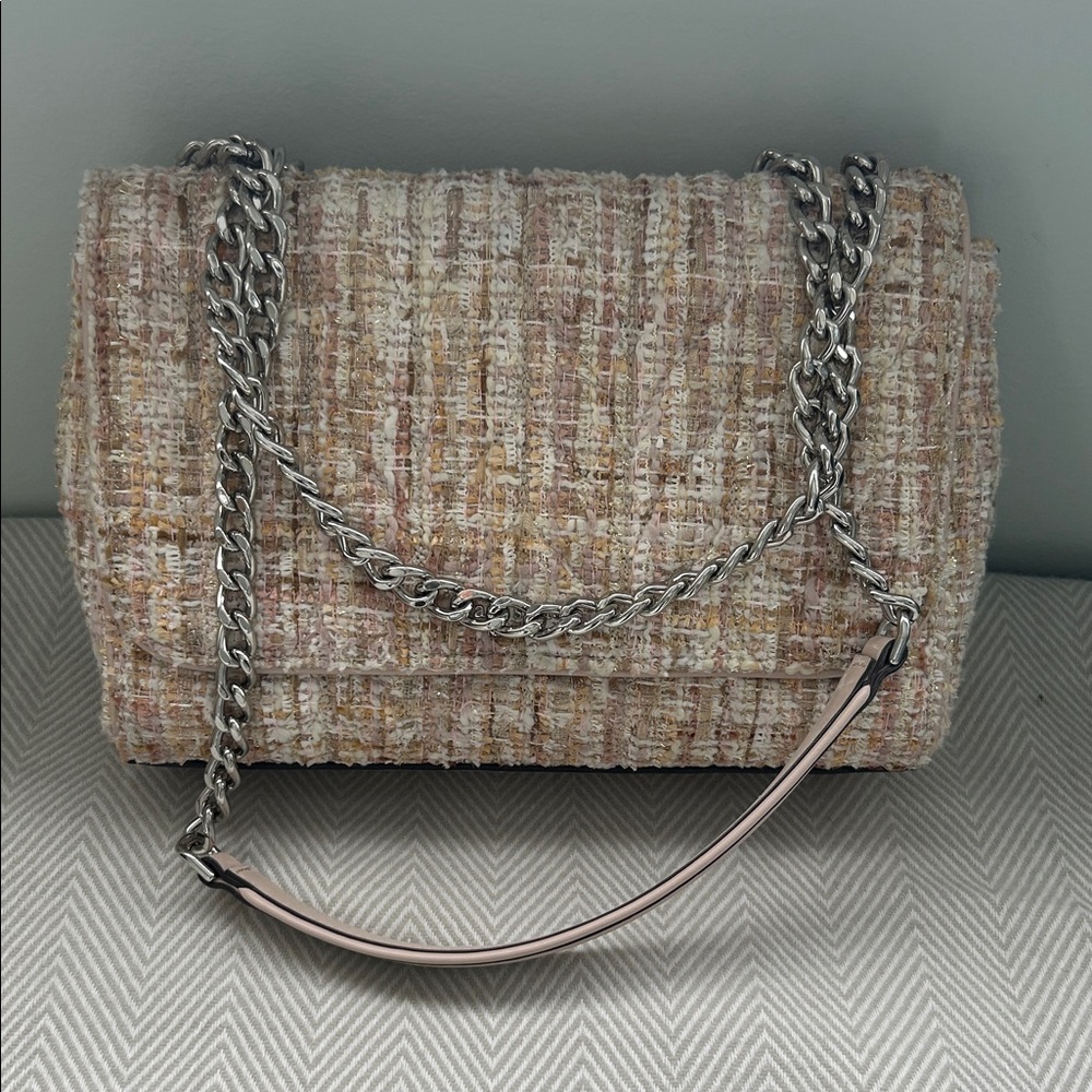 Chic Kate Spade Tweed Chain Shoulder Bag - Pink and Cream